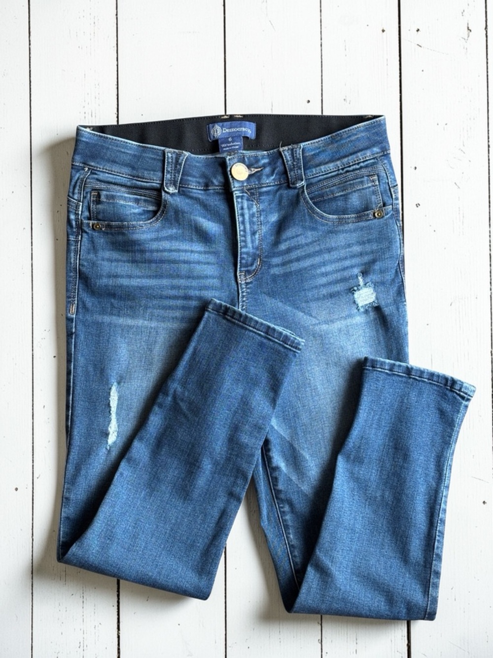 Democracy Ab Solution Jeans Size 6 Blue Distressed Skinny Stretch Mid Rise - Picture 6 of 9